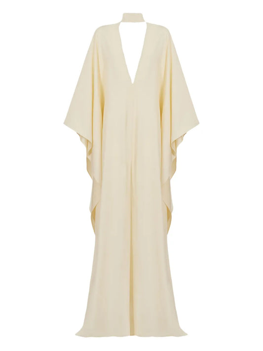 Taller Marmo Ooo V Neck Wide Sleeve Maxi Dress — White — Size XS — Front View