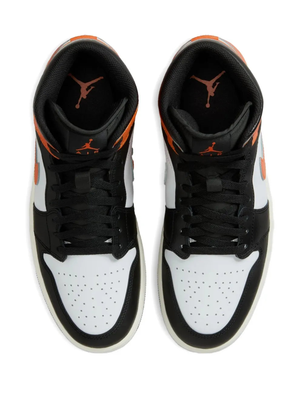 Air Jordan 1 Mid Black Toe Starfish Sneakers — Orange/Black/White — Size US M 9.5 - US W 11 — Side View