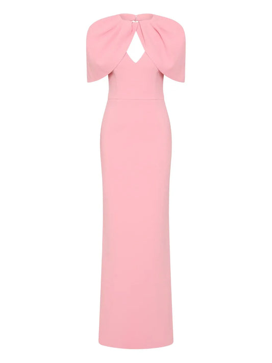 Rebecca Vallance Xena Petal Sleeve Keyhole Gown — Pink — Size XS — Front View