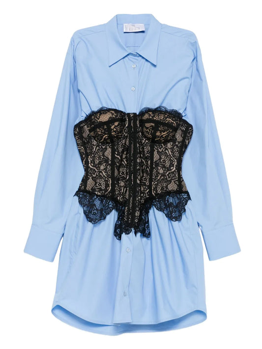 Giuseppe Di Morabito Lace Corset Shirt Dress — Black/ Blue/ Red — Size XS — Front View