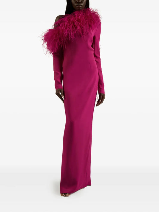 Taller Marmo Feather Trimmed One Shoulder Dress — Same as shown — Size XS — Front View