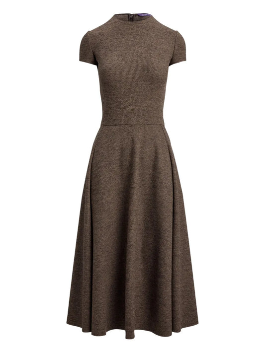 Ralph Lauren Collection Margaret Short Sleeves Midi Dress — Dark Brown/ Brown/ Red — Size S — Front View