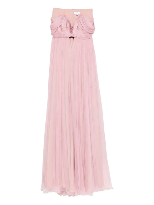 Mmarquise Sylvie Pleated Sweetheart Neckline Dress — Pink — Size XS — Front View