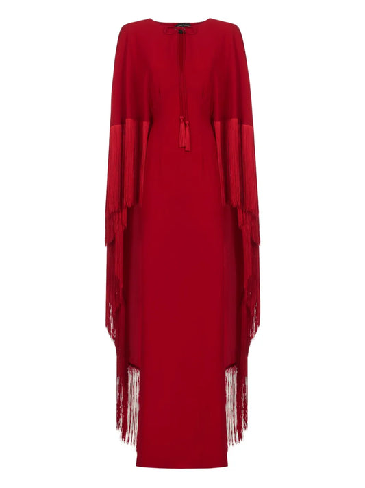 Taller Marmo 1974 Fringe Cape Dress — Red — Size XS — Front View