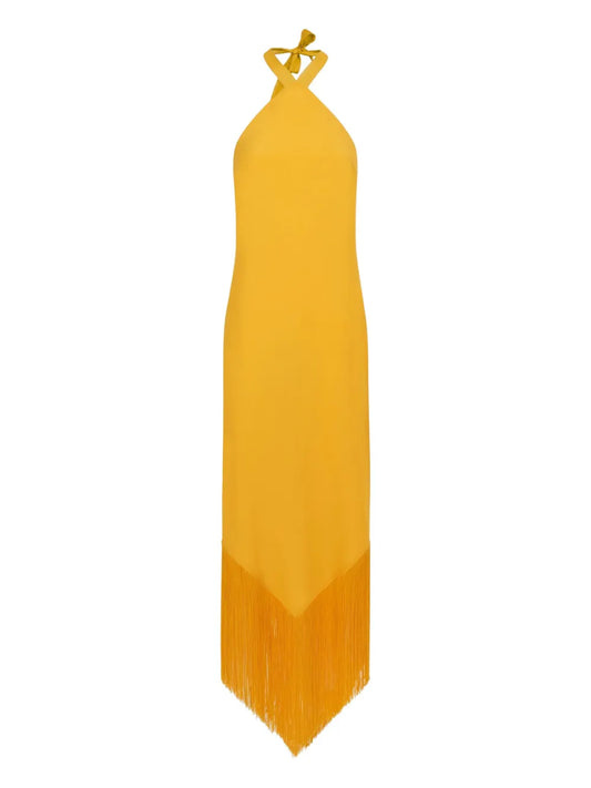 Taller Marmo Nina Fringed Hem Maxi Dress — Yellow — Size XS — Front View