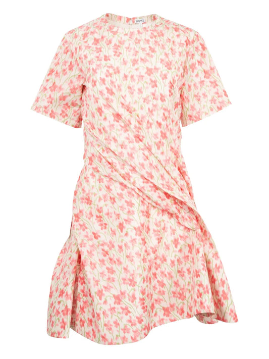 Loewe Twisted Floral Print Mini Dress — Pink — Size XS — Front View