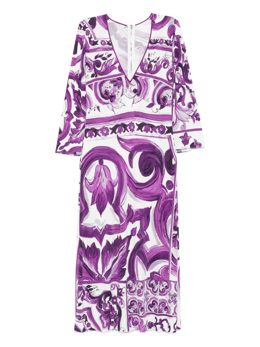 Dolce Gabbana Maiolica Print Dress — Purple — Size XS — Front View