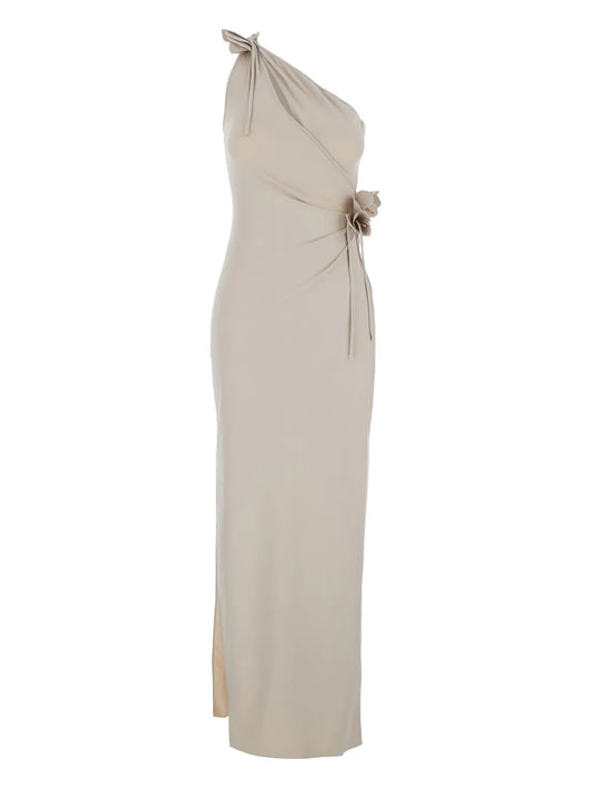 Coperni One Shoulder Flower Embellished Gown — Beige — Size XS — Front View