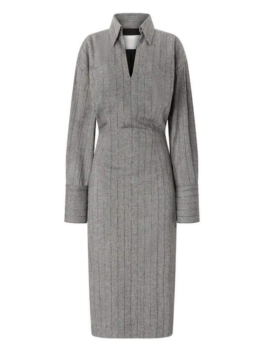 Genny Stripe Pattern Midi Dress — Grey — Size XS — Front View