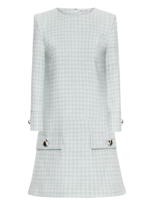 Oscar De La Renta Gingham Checked Button Detailed Mini Dress — Blue — Size XS — Front View