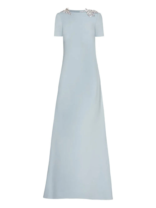Oscar De La Renta Sequin Embellished Open Back Dress — Blue — Size S — Front View