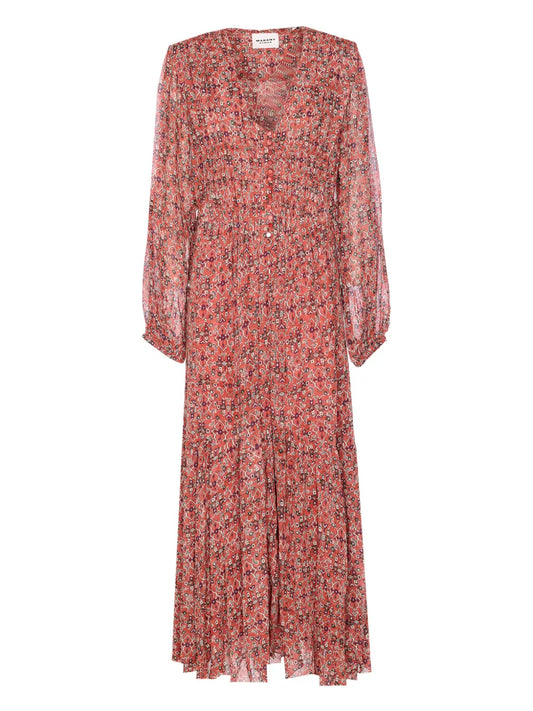 Marant Etoile Briane Button Front Flounced Dress — Pink — Size XS — Front View
