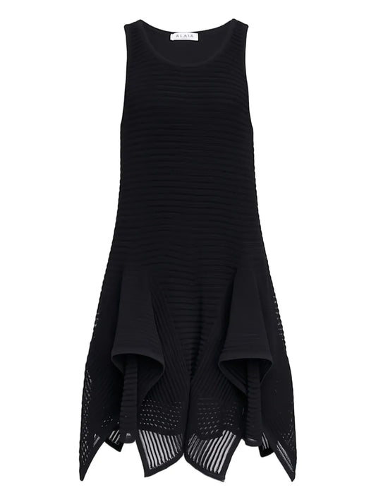 Alaia Sleeveless Ruffled Hem Midi Dress — Black — Size XS — Front View