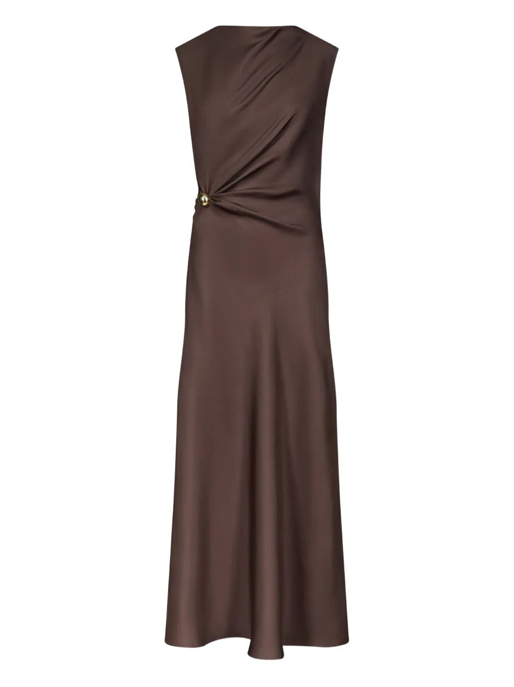 Loulou De Saison Roan Draped Metal Ornament Midi Dress — Brown/ Red/ Gold — Size M — Front View