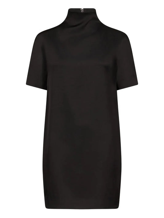 Loulou De Saison Elton Mock Neck Short Sleeve Dress — Black — Size XS — Front View