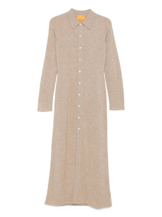 Guest In Residence Cashmere Buttoned Front Shirt Midi Day Dress — Beige — Size XS — Front View