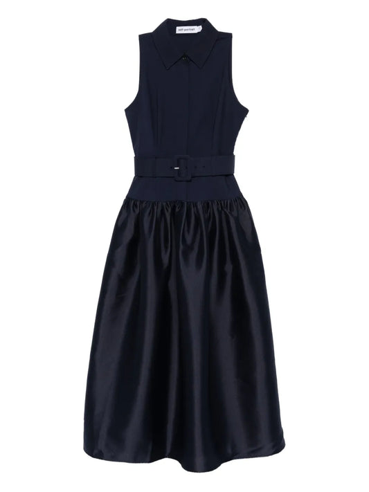 Self Portrait Belted Dress — Blue/ Red — Size XS — Front View
