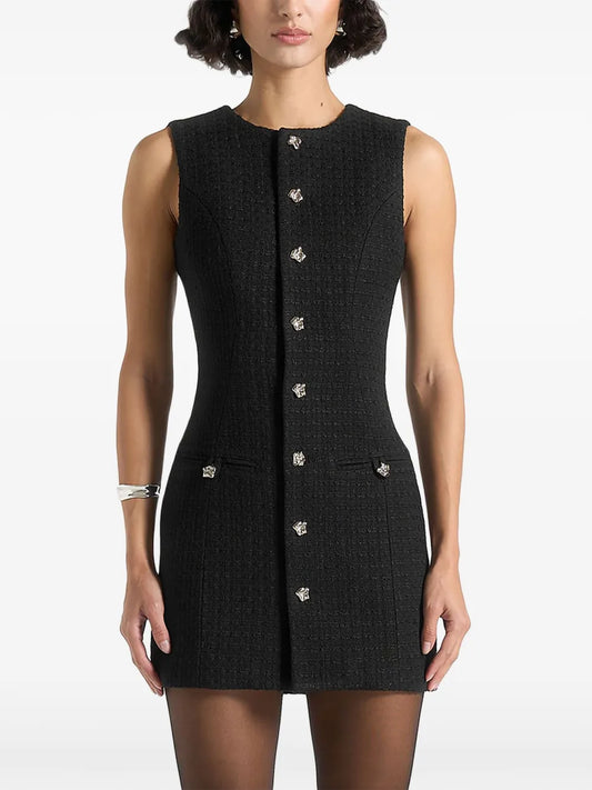 Maniere De Voir Nadine Tweed Mini Dress — Black — Size S — Front View