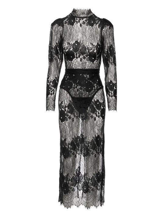 Ana Radu Lace High Neck Midi Dress — Black — Size XS — Front View