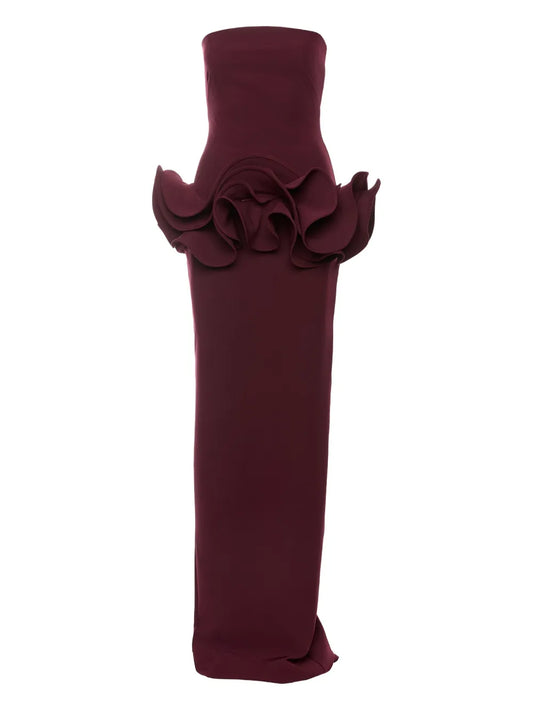 Ana Radu Ruffled Strapless Maxi Dress — Red — Size XS — Front View