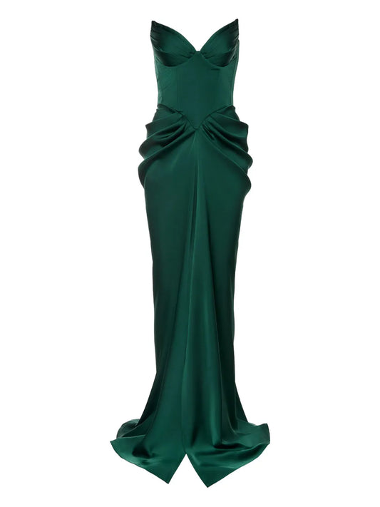 Ana Radu Corset Draped Maxi Dress — Red/ Green — Size XS — Front View