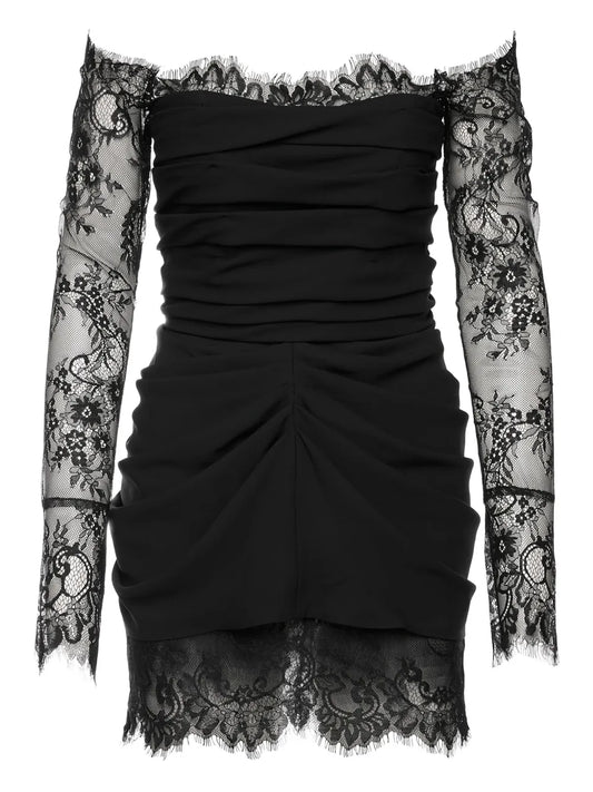 Ana Radu Lace Trimmed Draped Mini Dress — Black — Size XS — Front View