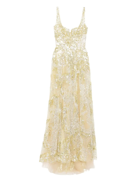 Saiid Kobeisy Embroidered Long Dress — Red/ Yellow — Size XS — Front View