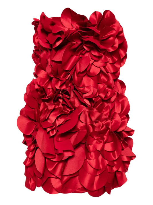 Saiid Kobeisy Floral Embellishment Mini Dress — Red — Size XS — Front View