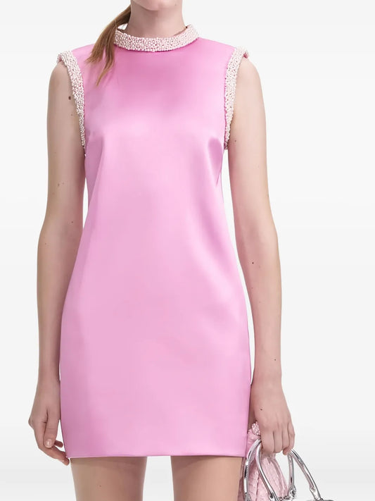 Self Portrait Round Neck Mini Dress — Pink — Size XS — Front View