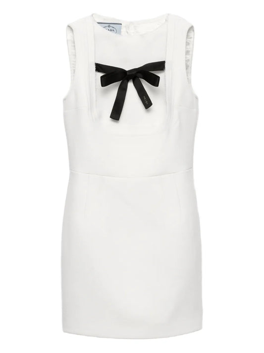 Prada Bow Detail Sleeveless Dress — White — Size XS — Front View
