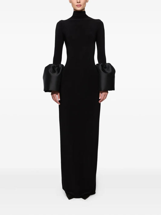 Atu Body Couture Mock Neck Bell Sleeve Midi Dress — Black — Size XS — Front View