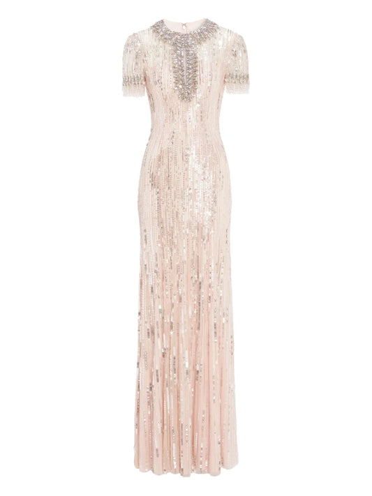 Jenny Packham Nova Sequin Embellished Keyhole Neck Maxi Dress — Same as shown — Size XL — Front View