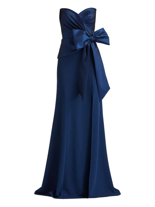 Tadashi Shoji Kinah Strapless Maxi Dress — Blue/ Navy — Size S — Front View