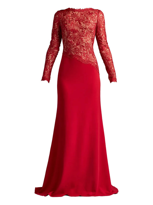 Tadashi Shoji Lace Insert Dress — Red — Size XS — Front View
