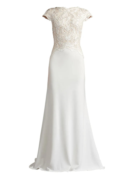 Tadashi Shoji Isadora Embroidered Dress — White/ Red — Size S — Front View