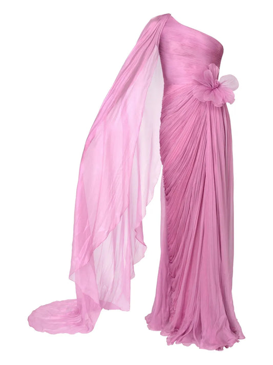Iris Serban Pleated One Shoulder Maxi Dress — Purple — Size XS — Front View