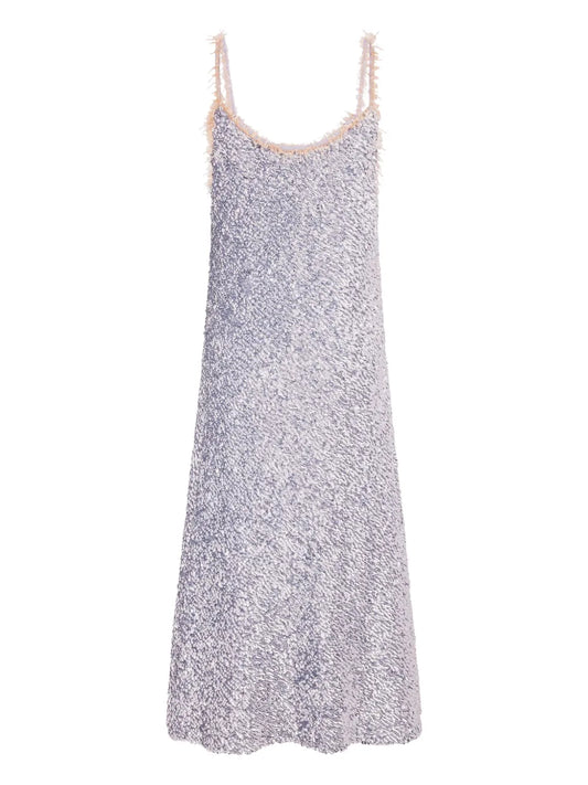 Rabanne Sequin Embellished Slip Midi Dress — Silver — Size XS — Front View