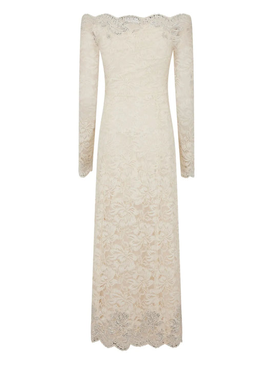 Rabanne Off Shoulder Lace Midi Dress — White — Size XS — Front View