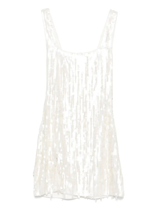 Staud Le Sable Sequin Embellished Mini Dress — White — Size XS — Front View