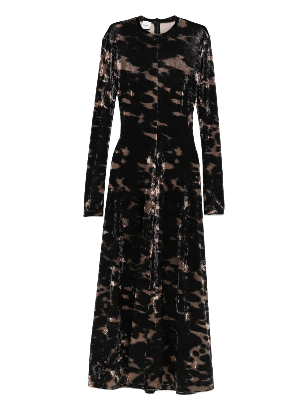 Nanushka Long Sleeved Tie Dye Velvet Dress — Black/ Brown — Size S — Front View