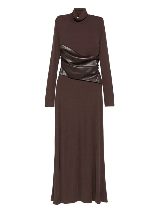 Nanushka Turtleneck Maxi Dress — Dark Brown/ Brown — Size XS — Front View