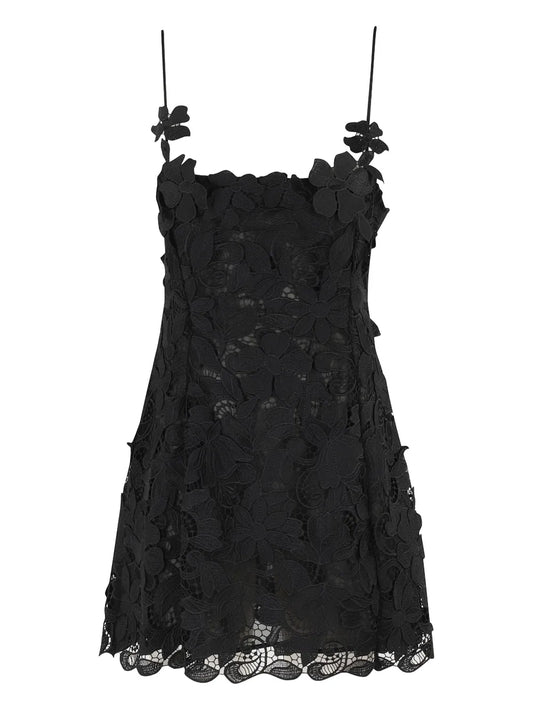 Blumarine Floral Lace Mini Dress — Black — Size M — Front View