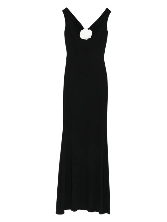 Roserry Flower Embellished Maxi Dress — Black — Size M — Front View