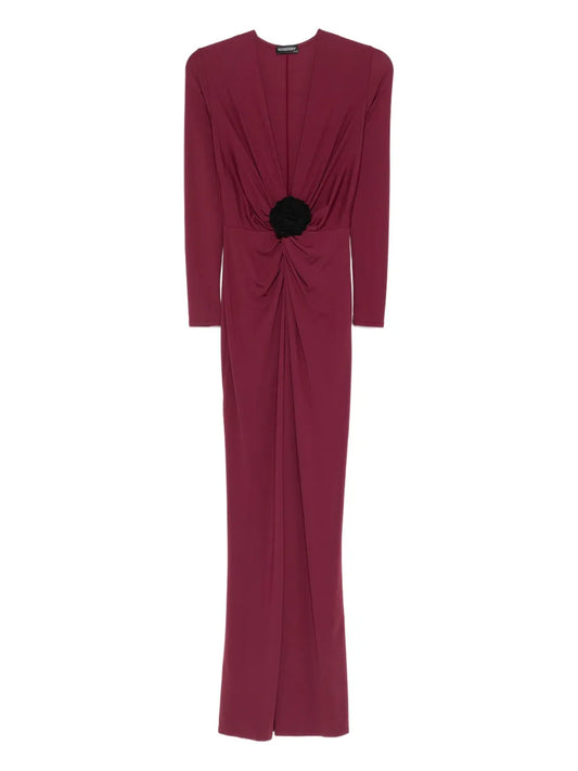 Roserry Mallorca Flower Embellished Twist Front Maxi Dress — Same as shown — Size XS — Front View