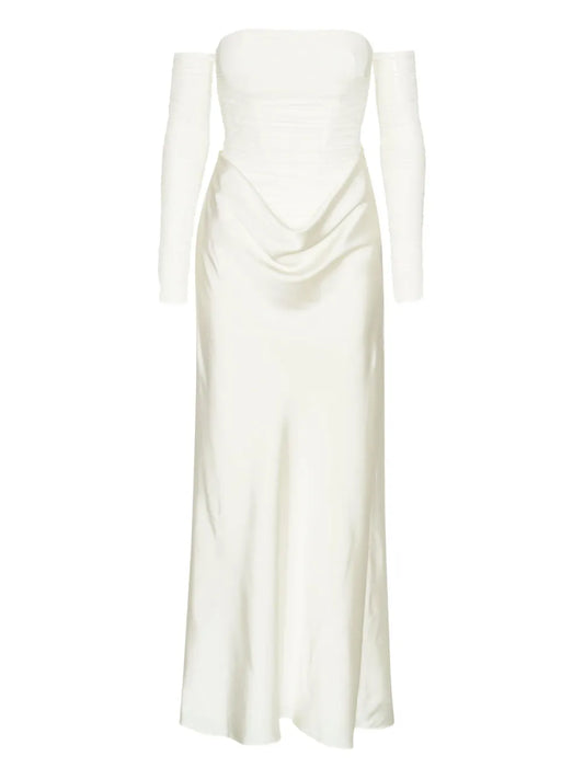 Rotate Birger Christensen Ruched Details Maxi Dress — White — Size XS — Front View