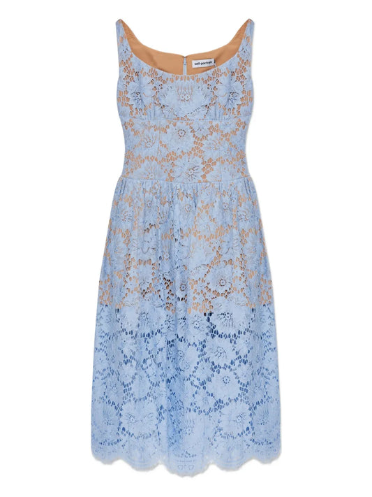 Self Portrait Floral Lace Midi Dress — Blue/ Red — Size XS — Front View