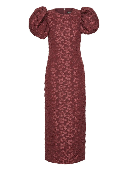 Rotate Birger Christensen Puff Sleeve Jacquard Midi Dress — Same as shown — Size XS — Front View