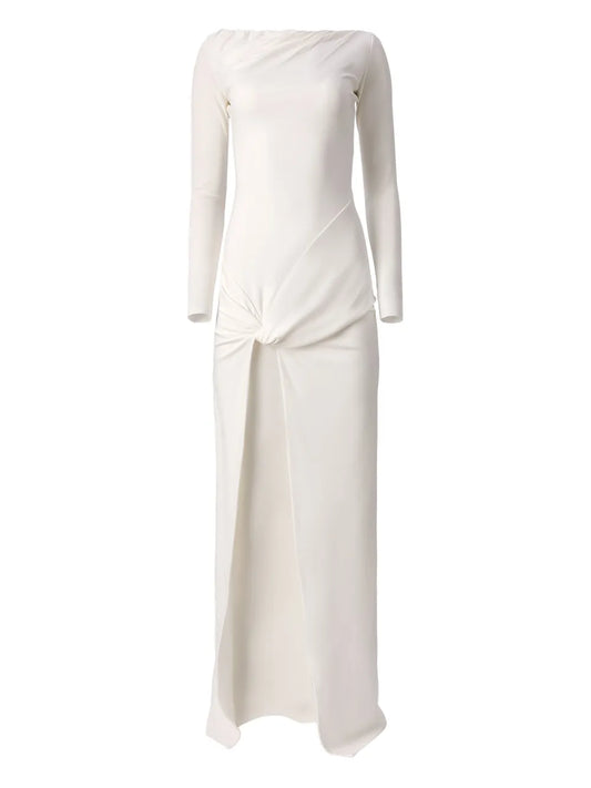Moos Studio Flow Knot Front Side Slit Maxi Dress — White — Size XS — Front View