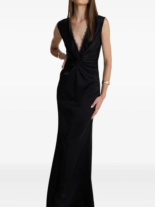 Moos Studio Noir Elegance Twist Necklace Dress — Black — Size XS — Front View