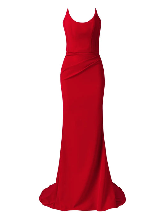 Moos Studio Red Silence Corset Bodice Fishtail Maxi Dress — Red — Size XS — Front View
